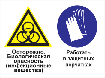 Кз 73 осторожно - биологическая опасность (инфекционные вещества). работать в защитных перчатках. (пленка, 600х400 мм) - Знаки безопасности - Комбинированные знаки безопасности - . Магазин Znakstend.ru